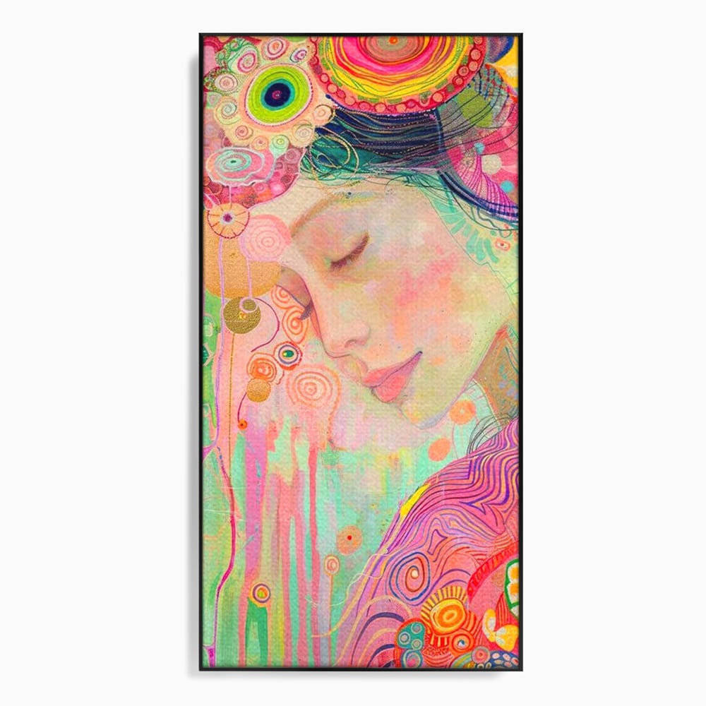 Tablou canvas cu tablou canvas cu portret de zana, in rama de aluminiu negru